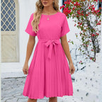 Robe Midi Plissée Avec Ceinture Ajustable Pour Femme | Idéale Pour Travail Et Événements
