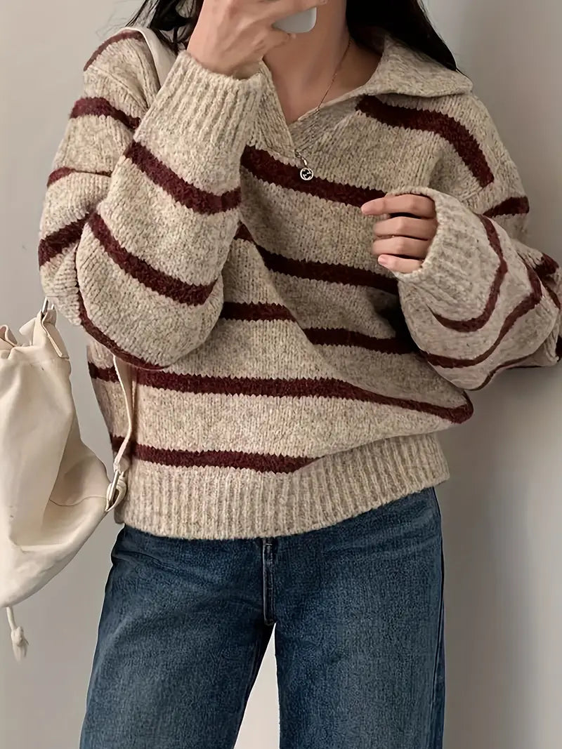 Pull Rayé À Coupe Droite Pour Femme | Idéal Pour Usage Quotidien