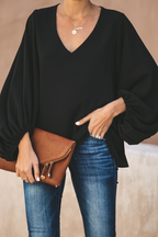Blouse Ample À Manches Longues Avec Col En V Pour Femmes | Idéal Pour Usage Quotidien