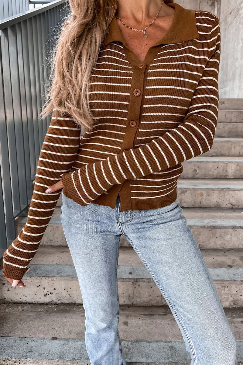 Blouse à Rayures avec Col Polo et Boutons pour Femme | Idéale Pour Un Usage Quotidien
