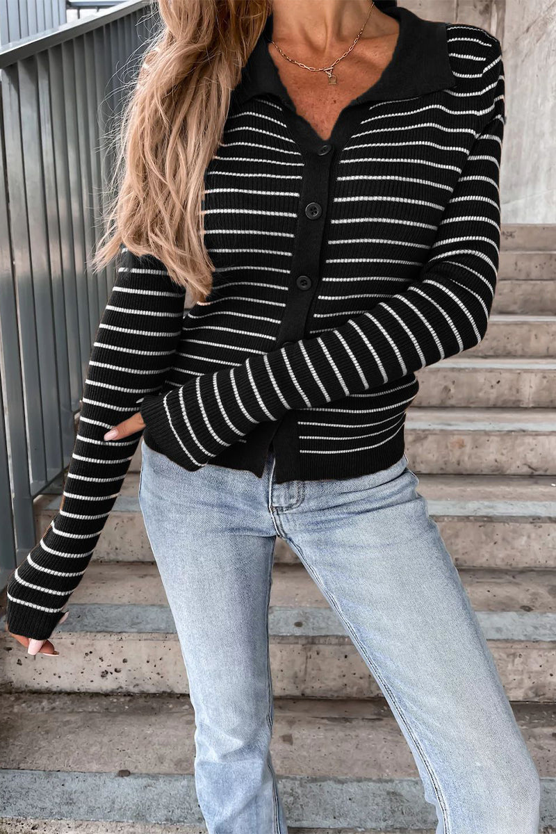 Blouse à Rayures avec Col Polo et Boutons pour Femme | Idéale Pour Un Usage Quotidien