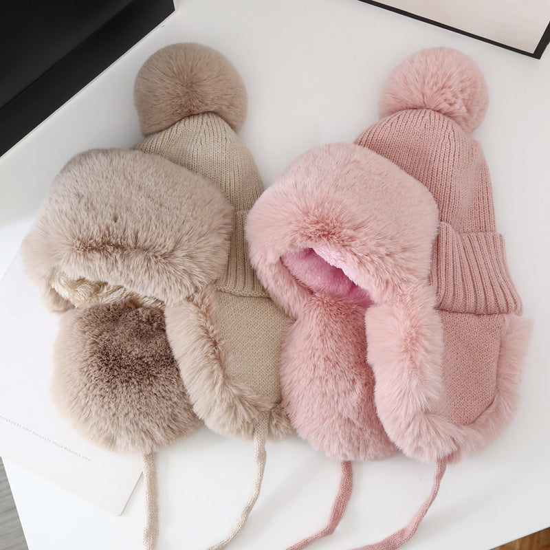 Bonnet Aviateur Tricoté avec Pompon Et Couvre-Oreilles pour Femmes | Idéal pour L’Hiver