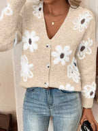 Cardigan à Motifs Floraux avec Col en V et Boutons pour Femmes | Idéal pour Tenues Décontractées