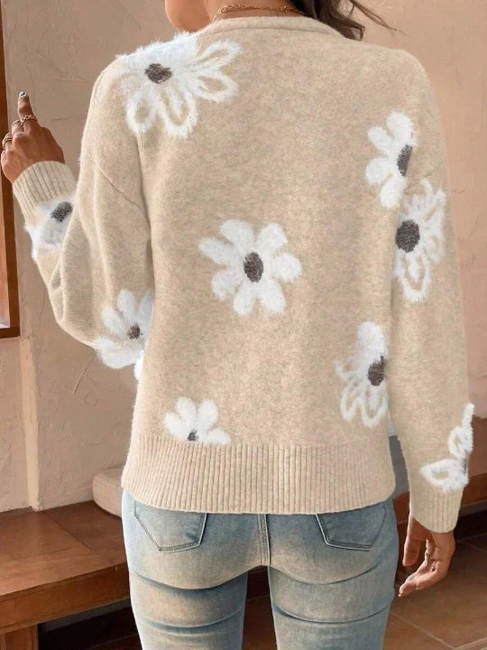 Cardigan à Motifs Floraux avec Col en V et Boutons pour Femmes | Idéal pour Tenues Décontractées