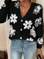 Cardigan à Motifs Floraux avec Col en V et Boutons pour Femmes | Idéal pour Tenues Décontractées