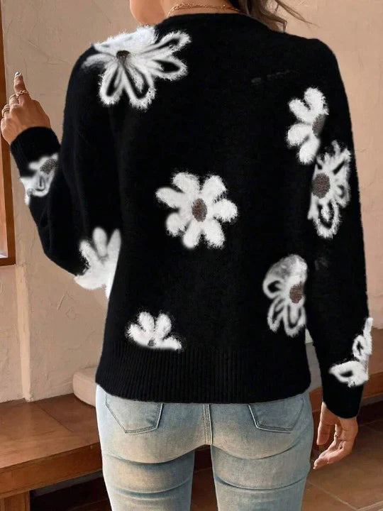 Cardigan à Motifs Floraux avec Col en V et Boutons pour Femmes | Idéal pour Tenues Décontractées