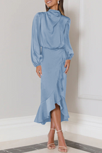Robe Midi Avec Col Montant Plissé Et Manches Longues Pour Femme | Idéale Pour Les Événements