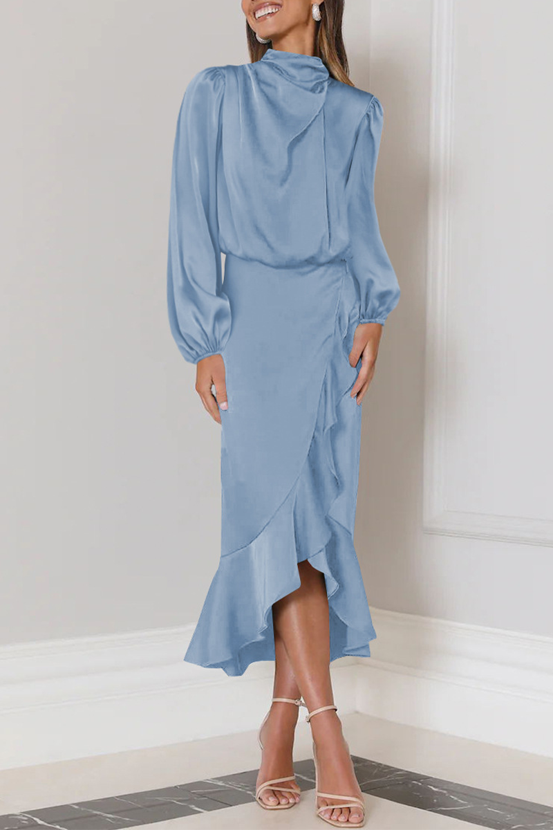 Robe Midi Avec Col Montant Plissé Et Manches Longues Pour Femme | Idéale Pour Les Événements