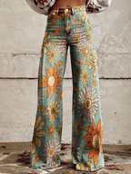 Pantalon Large à Motif Floral avec Poches pour Femme | Idéal pour un Usage Quotidien ou Multi-Saison