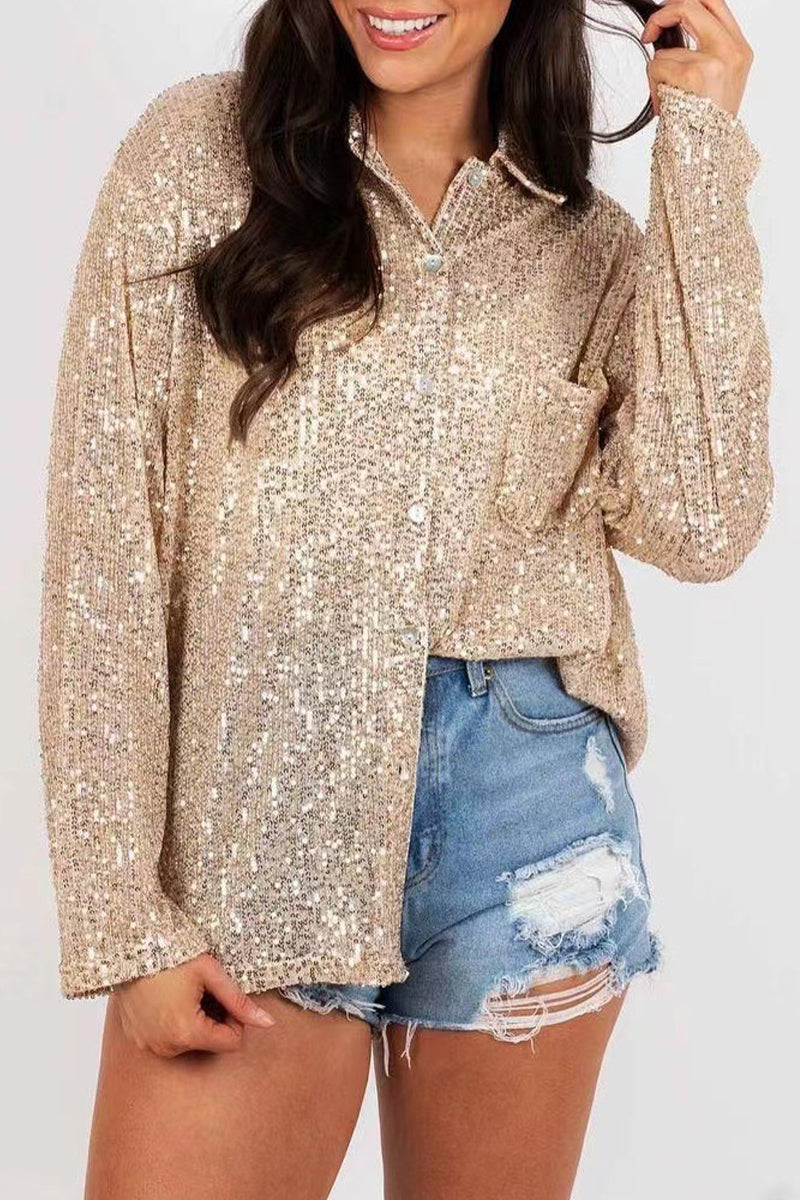 Blouse Polo avec Sequins et Manches Longues pour Femme | Idéale Pour Un Usage Quotidien