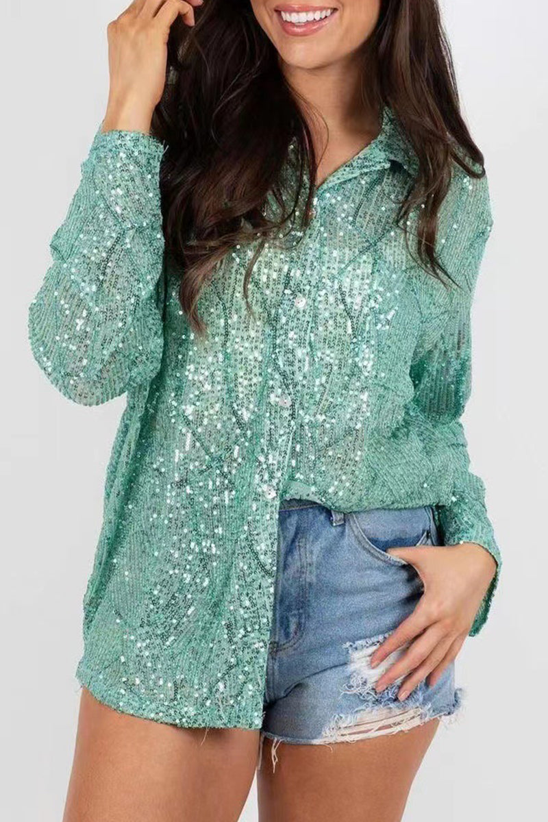 Blouse Polo avec Sequins et Manches Longues pour Femme | Idéale Pour Un Usage Quotidien