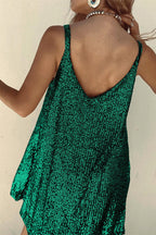 Robe Courte avec Finition Brillante et Encolure En V pour Femme | Idéale pour Les Soirées et Événements Festifs