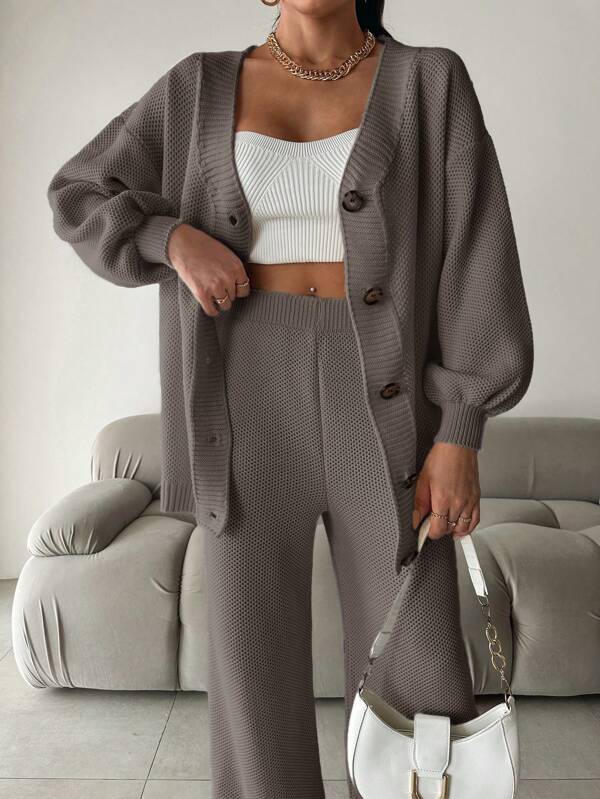 Ensemble Tricoté avec Col en V et Coupe Coordonnée pour Femme | Idéal pour Usage Quotidien