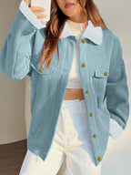Manteau Côtelé avec Fermeture à Boutons et Col Structuré pour Femme | Idéal pour l’Automne et l’Hiver