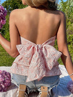Top Bandeau Avec Relief Floral Et Fermeture À Nouer Pour Femmes | Idéal Pour L’Été Et Les Journées Ensoleillées