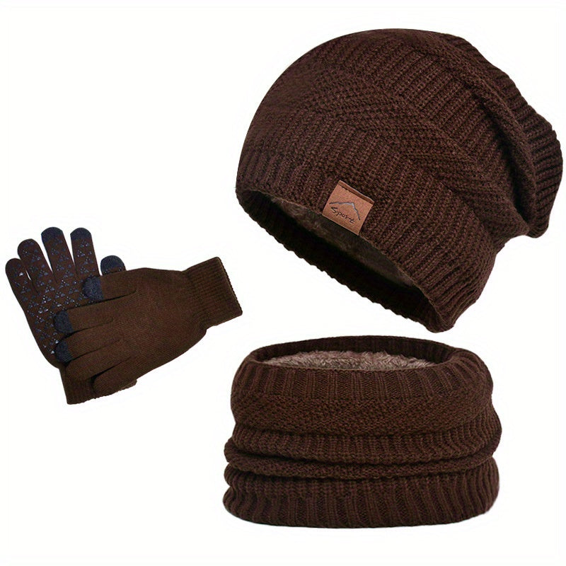 Ensemble Hiver 3 Pièces avec Bonnet, Écharpe et Gants pour Hommes | Idéal pour la Saison Froide