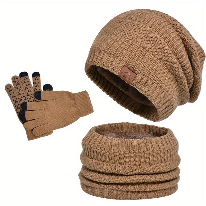 Ensemble Hiver 3 Pièces avec Bonnet, Écharpe et Gants pour Hommes | Idéal pour la Saison Froide