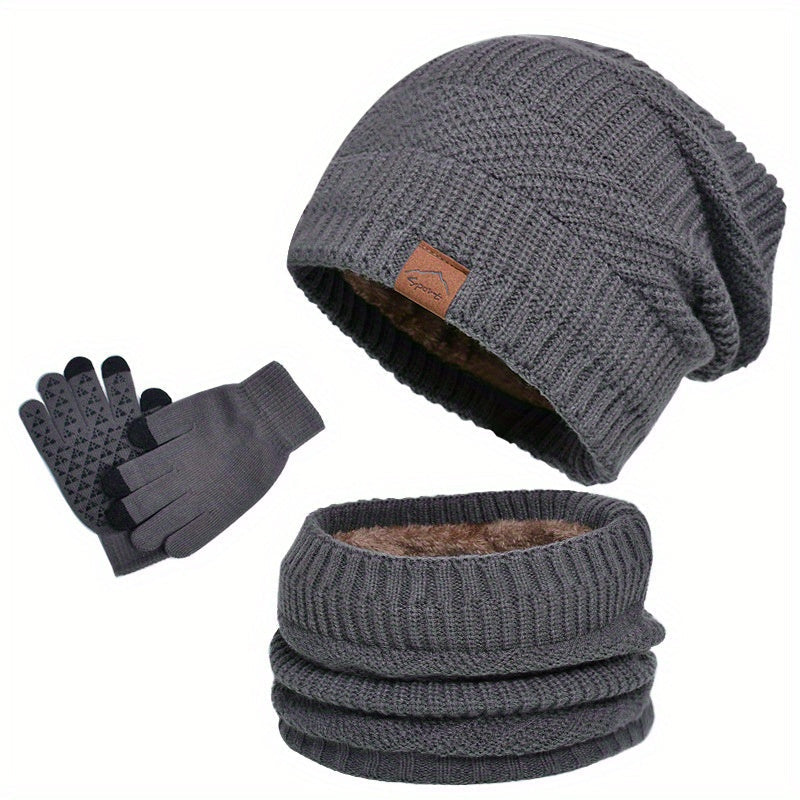 Ensemble Hiver 3 Pièces avec Bonnet, Écharpe et Gants pour Hommes | Idéal pour la Saison Froide