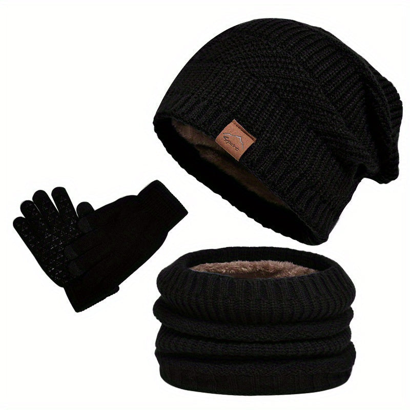 Ensemble Hiver 3 Pièces avec Bonnet, Écharpe et Gants pour Hommes | Idéal pour la Saison Froide