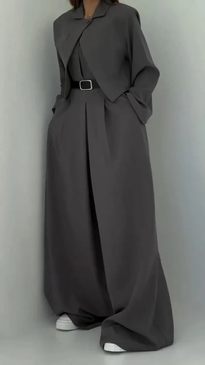 Ensemble Deux Pièces Avec Blazer Court Et Pantalon À Jambe Large Pour Femmes | Idéal Pour Bureau Et Sorties