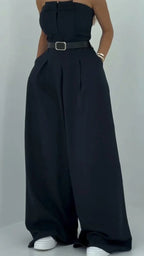 Ensemble Deux Pièces Avec Blazer Court Et Pantalon À Jambe Large Pour Femmes | Idéal Pour Bureau Et Sorties