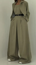 Ensemble Deux Pièces Avec Blazer Court Et Pantalon À Jambe Large Pour Femmes | Idéal Pour Bureau Et Sorties