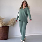 Ensemble Lounge Avec Texture Côtelée Et Pantalon À Jambe Large Pour Femmes | Idéal Pour Un Usage Quotidien