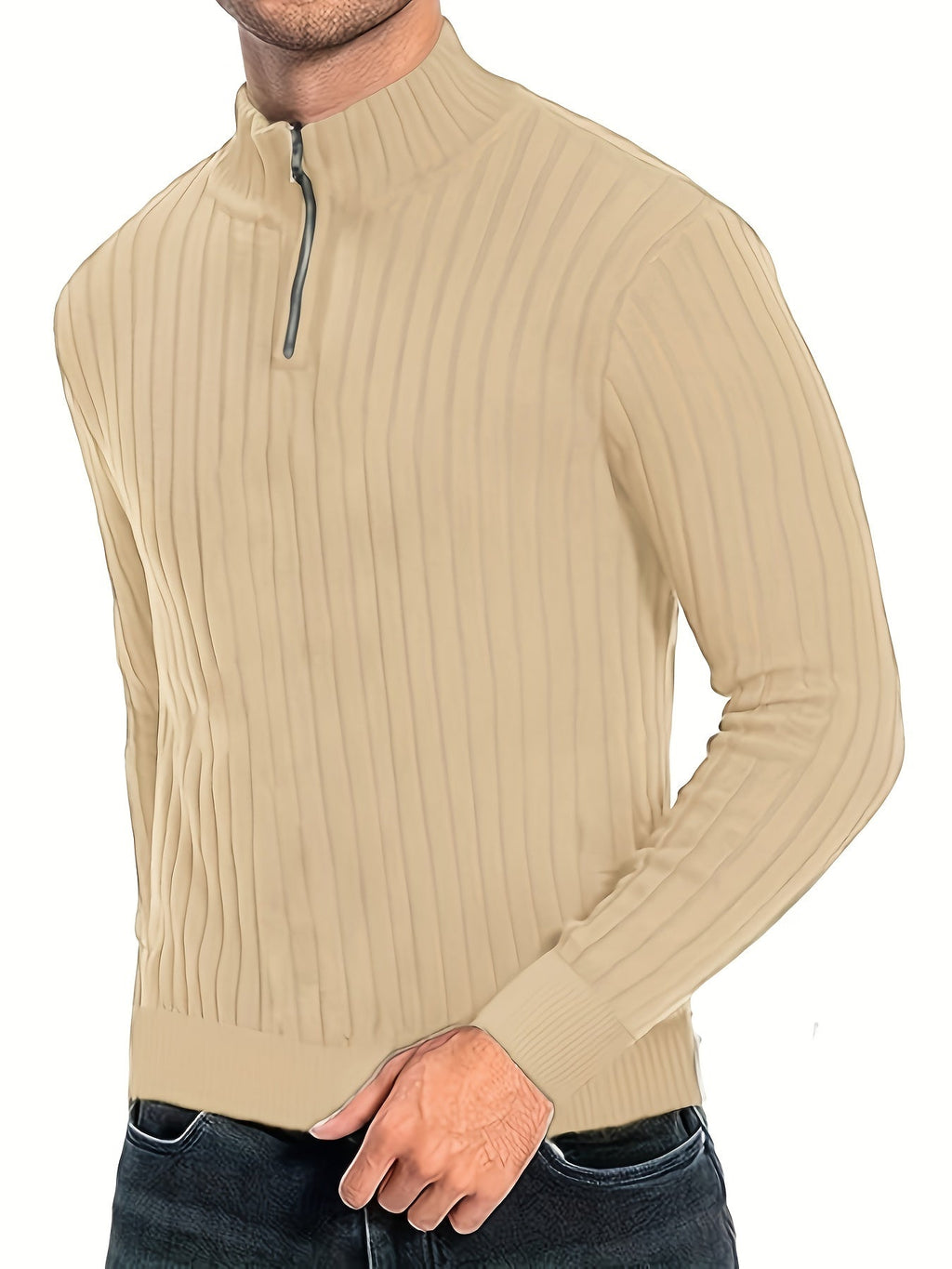 Pull Pour Homme Avec Col Zippé Et Motif Côtelé Pour Adulte | Idéal Pour Usage Quotidien Et Polyvalent