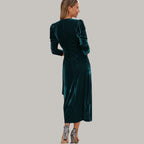 Robe Midi Portefeuille avec Manches Longues Bouffantes pour Femme | Idéale pour Soirées et Réceptions