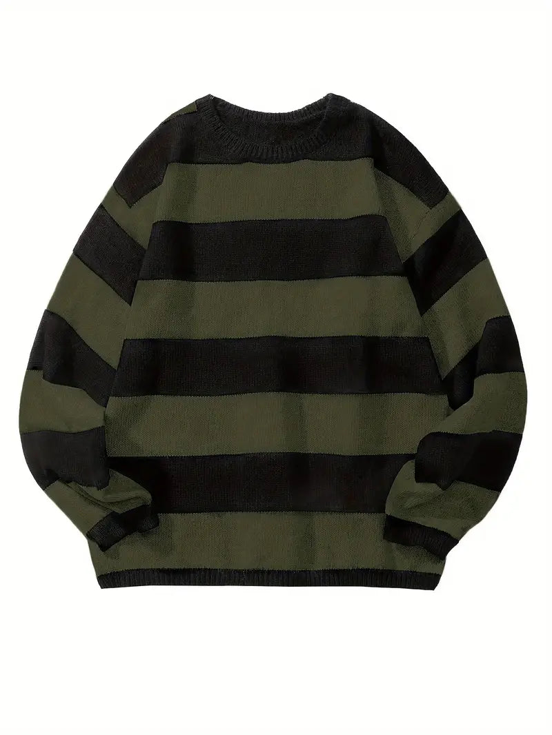 Pull Rayé à Col Rond avec Style Rétro pour Homme | Idéal pour le Quotidien et les Sorties