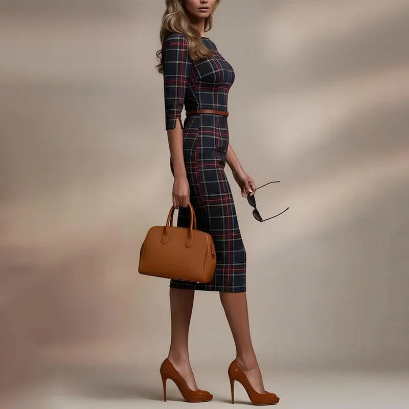 Robe Midi Structurée Avec Coupe Ajustée Et Taille Marquée Pour Femme | Idéal Pour Usage Quotidien Et Occasions