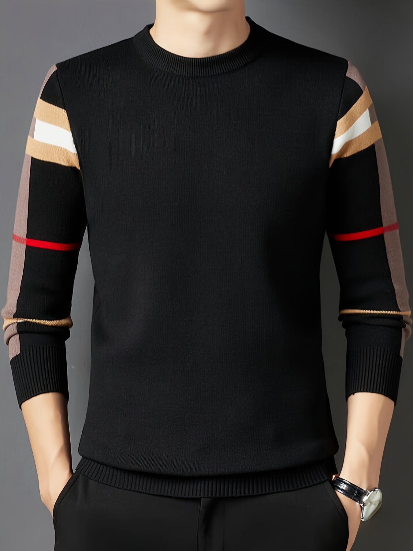 Pull À Manches Longues Avec Motif Rayé Sur Les Manches Pour Hommes | Idéal Pour Un Usage Quotidien