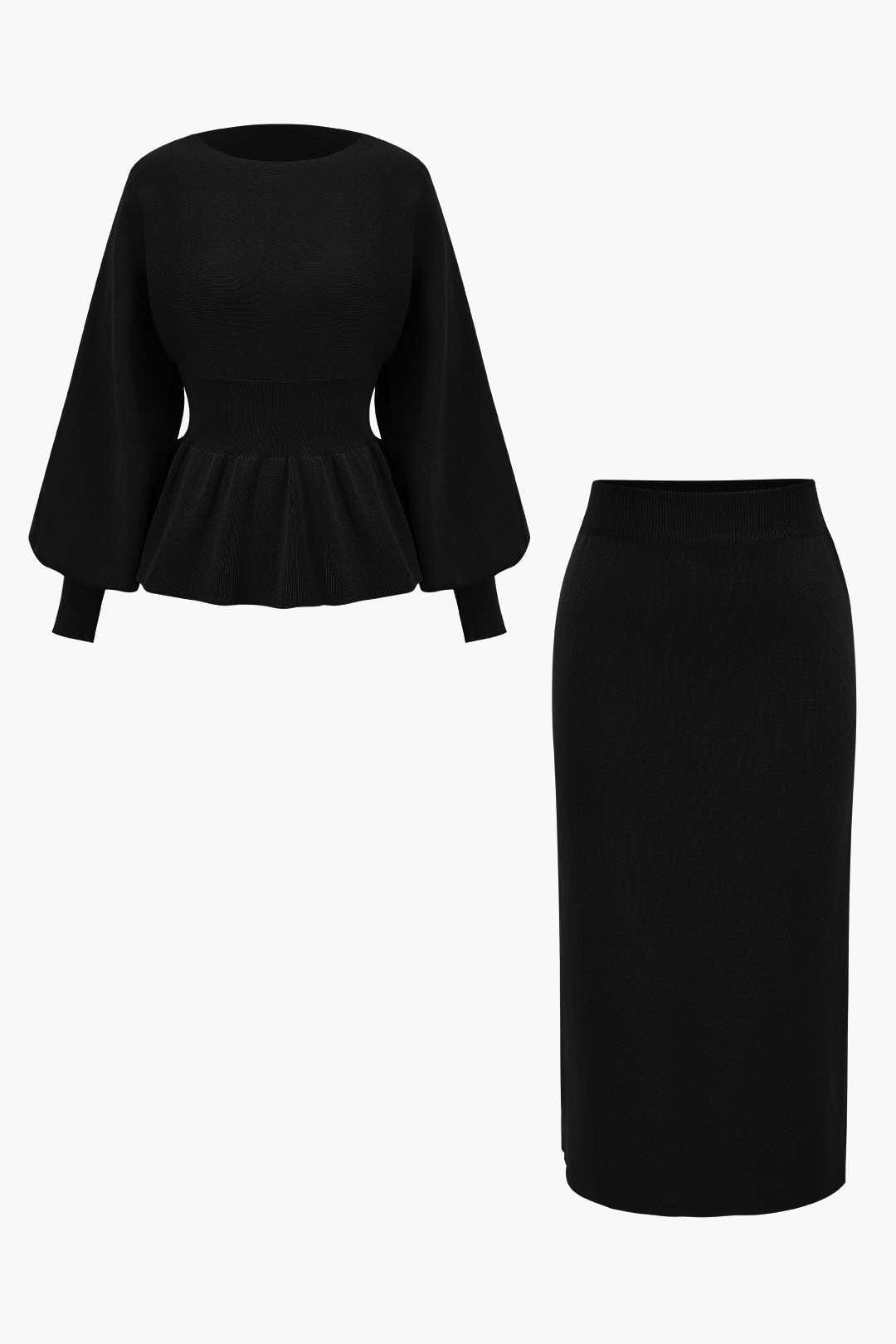 Ensemble Deux Pièces avec Haut Peplum et Jupe Crayon pour Femme | Idéal pour le Quotidien et le Travail