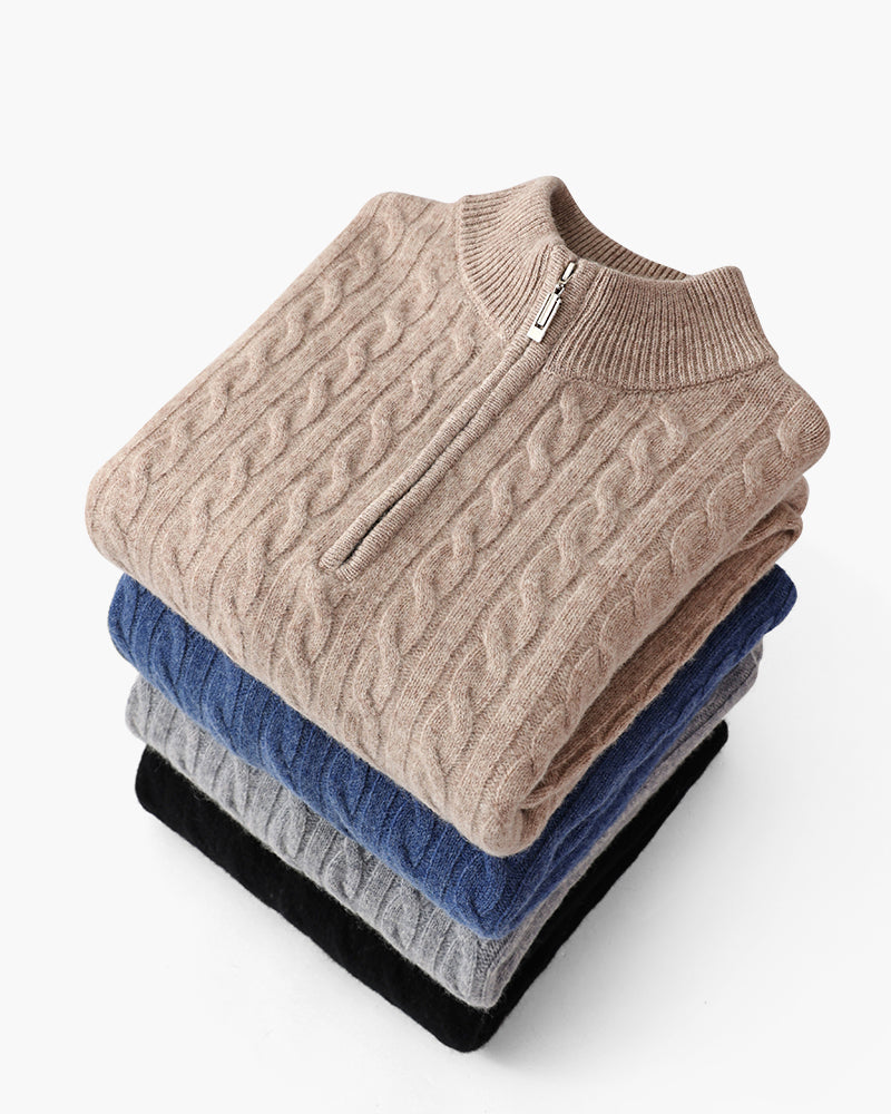 Pull pour Homme avec Col Zippé et Motif en Torsades | Idéal pour l’Hiver