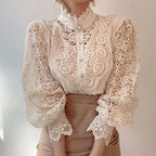 Blouse À Manches Longues Avec Col Montant Et Découpe Florale Pour Femme | Idéal Pour Usage Quotidien