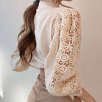 Blouse À Manches Longues Avec Col Montant Et Découpe Florale Pour Femme | Idéal Pour Usage Quotidien