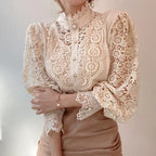 Blouse À Manches Longues Avec Col Montant Et Découpe Florale Pour Femme | Idéal Pour Usage Quotidien