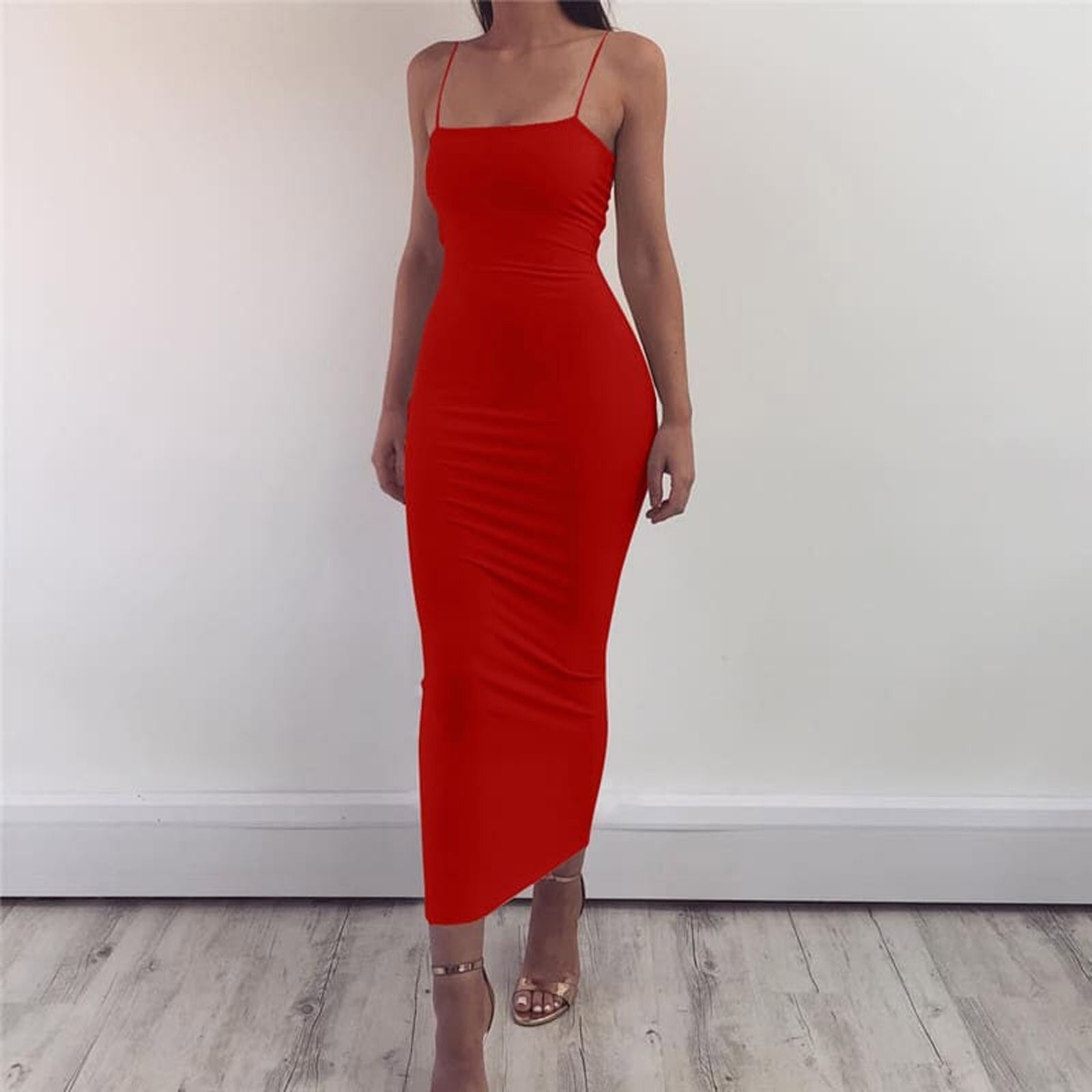 Robe Midi Moulante avec Bretelles Fines pour Femme | Idéale pour Soirées et Occasions Estivales