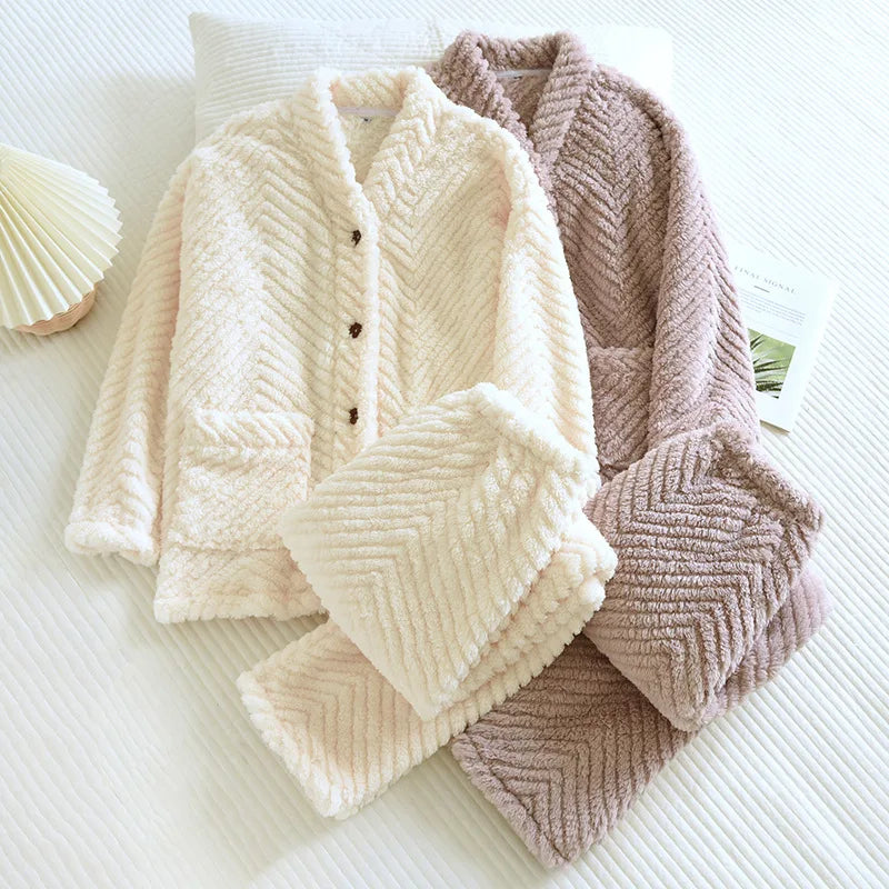 Ensemble Pyjama Deux Pièces À Col En V pour Femmes | Idéal pour L’Hiver Et Les Soirées À La Maison