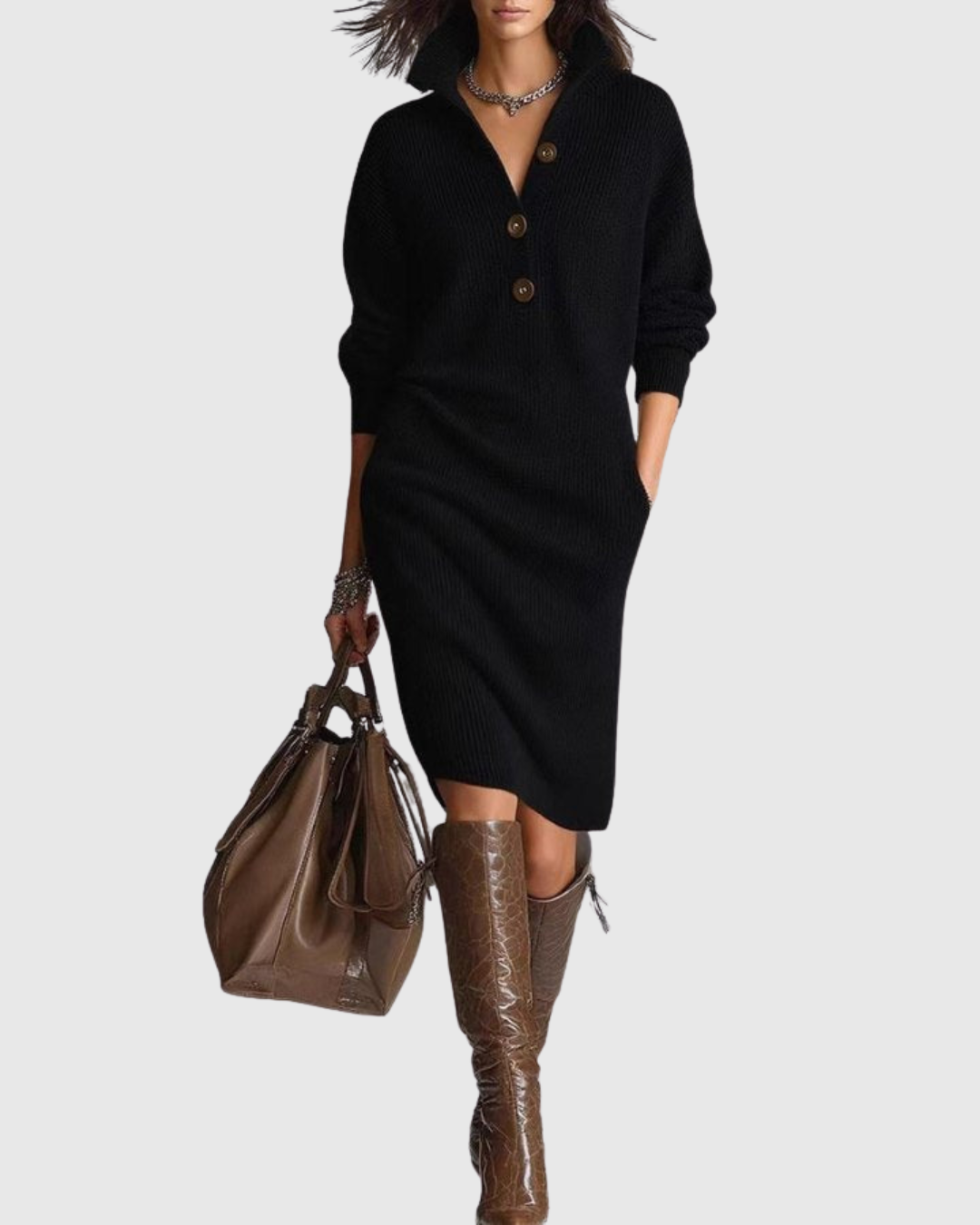 Robe Midi à Col Boutonné pour Femme | Idéale pour la Saison Hivernale et un Usage Quotidien