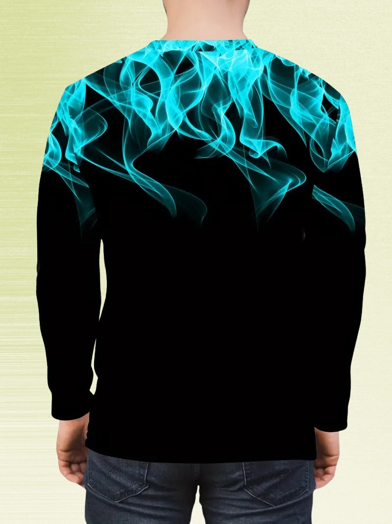 T-Shirt À Manches Longues Avec Motif Flammes Et Col Rond Pour Hommes | Idéal Pour Les Tenues Décontractées