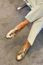 Mocassins avec Finition Métallisée et Pampilles Décoratives pour Femmes | Idéal pour le Quotidien