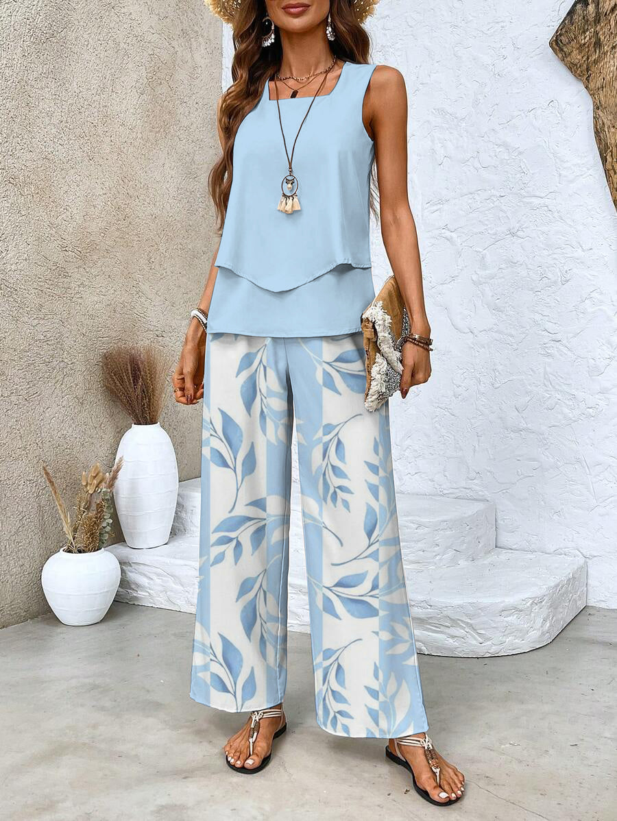 Ensemble Deux Pièces avec Haut à Ourlet Asymétrique et Pantalon Large pour Femme | Idéal pour l’Été