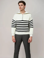 Pull-Over Homme à Rayures avec Fermeture Zippée pour Usage Quotidien | Idéal pour Toutes Occasions