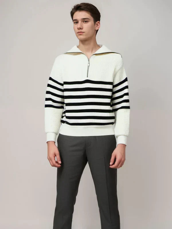 Pull-Over Homme à Rayures avec Fermeture Zippée pour Usage Quotidien | Idéal pour Toutes Occasions