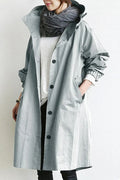 Trench Long à Capuche avec Fermeture Boutonnée pour Femme | Idéal pour les Jours de Pluie