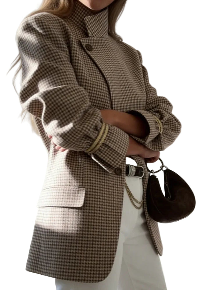 Blazer à Motif Carreaux avec Fermeture Asymétrique pour Femme | Idéal pour Travail et Occasions Quotidiennes