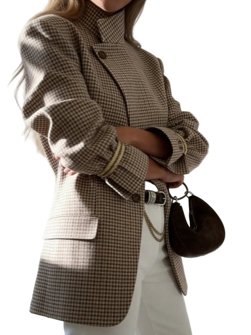 Blazer à Motif Carreaux avec Fermeture Asymétrique pour Femme | Idéal pour Travail et Occasions Quotidiennes