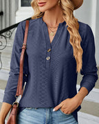 Blouse À Manches Longues Avec Col En V Et Fermeture Boutonnée Pour Femmes | Idéal Pour Usage Quotidien