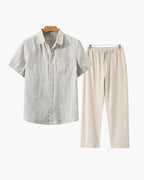 Ensemble Été Deux Pièces Avec Chemise Courte Et Pantalon À Taille Élastique Pour Homme | Idéal Pour Saison Estivale